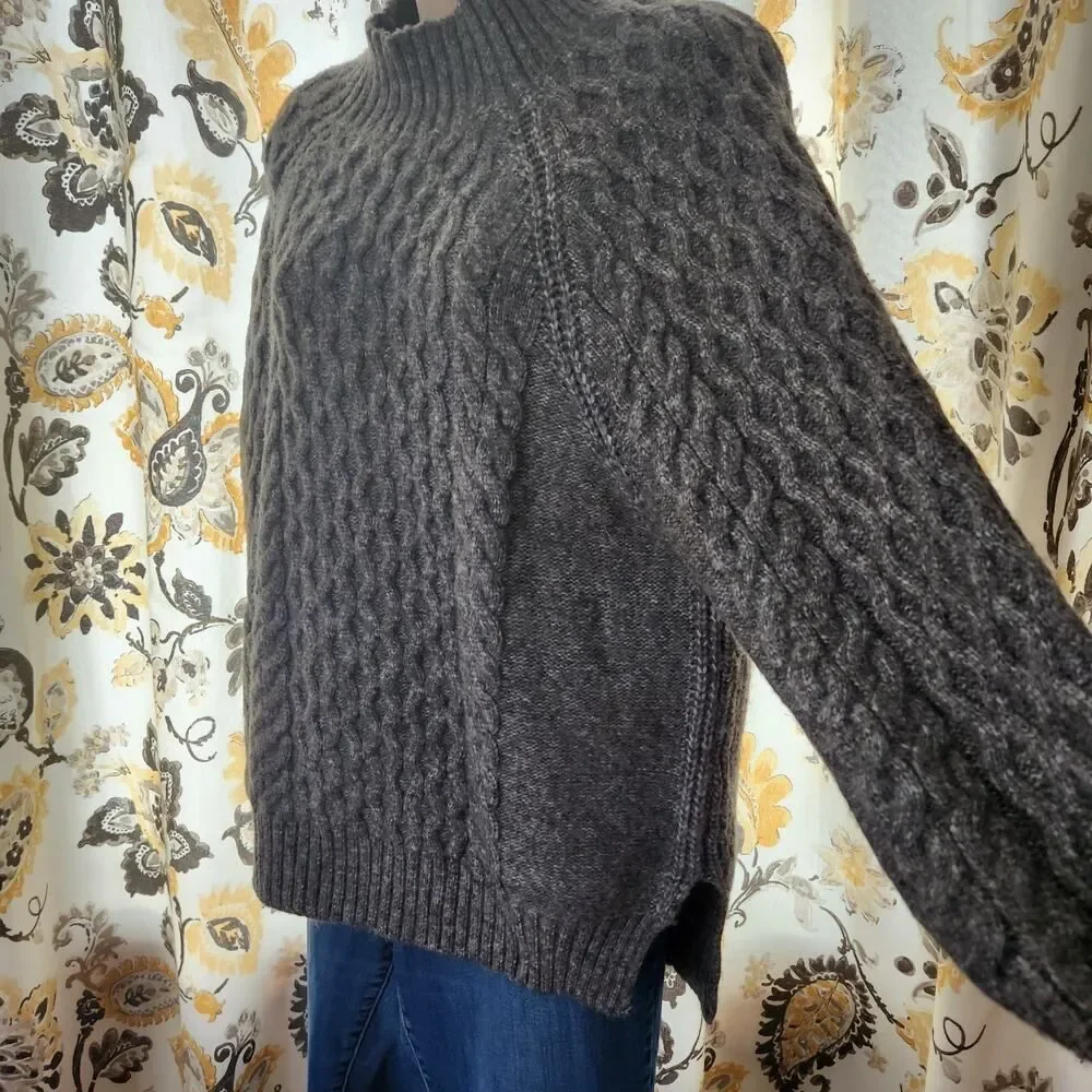 A New Day Ski Sweater Womens Medium Gray High Neck Wool Blend